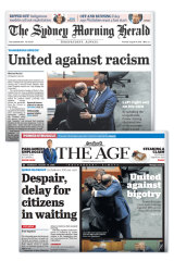 The front covers of The Sydney Morning Herald and The Age on Thursday.