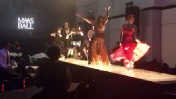 A still from the video showing guests dancing on night of the Powerhouse Museum's Fashion Ball.