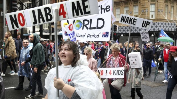 Anti-vaccination protesters in Hyde Park, Sydney on November 27.