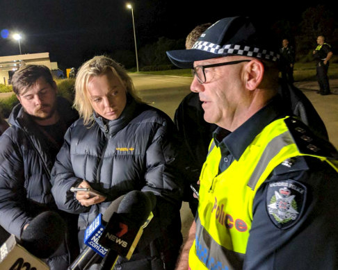 Acting Inspector Peter Fusinato speaks to the media after a Sydney-Melbourne XPT train derailed at Wallan, north of Melbourne, on Thursday.