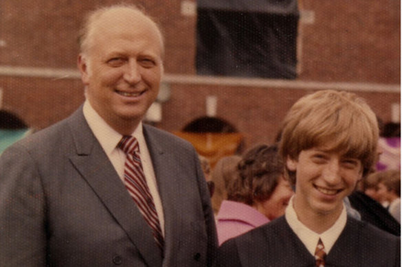 Gates at his high school graduation with his father in 1973. Before his death last year at 94, Bill snr was co-chair of the Bill & Melinda Gates Foundation.