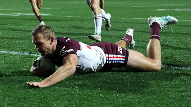 Trbojevic scores a try against the Dragons.