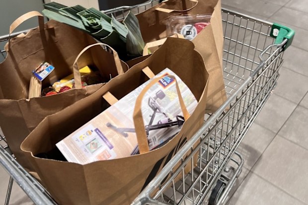 shopping bags at supermarket groceries coles woolworths aldi 