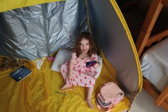 Two-year-old Liadin Landeryou got her own tent in hotel quarantine in Fiji. 
