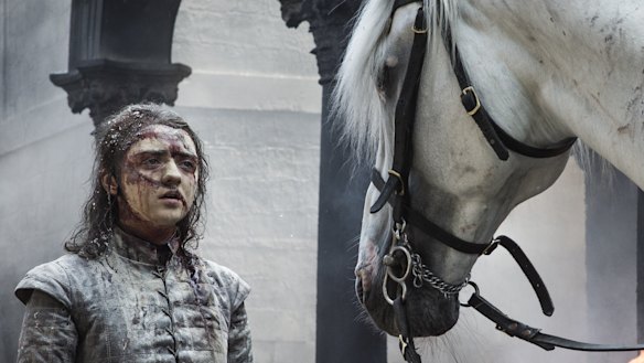 Arya exited, not on horseback, but by boat.