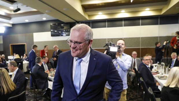 Prime Minister Scott Morrison arrives before delivering a pre-budget address at the National Press Club in Canberra.