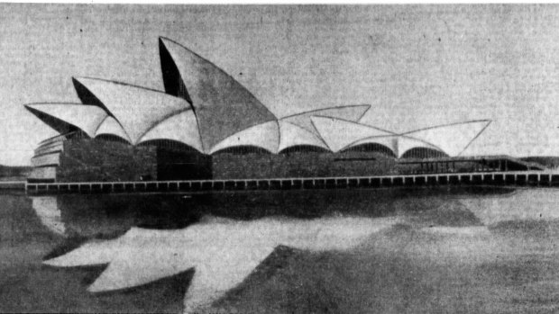 Joern Utzon’s winning design for a National Opera House at Bennelong Point published on the front page of 
The Sydney Morning Herald, January 30, 1957.