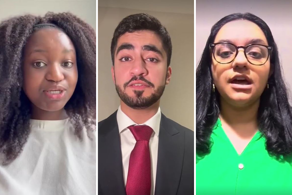 COP28 youth delegates Kupakwashe Matangira, Mohammed Al Taher and Manal Nadeem.