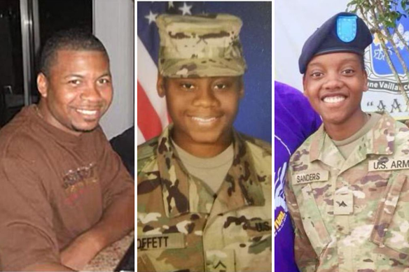 The killed soldiers (from left): Sergeant William Jerome Rivers, Specialist Breonna Alexsondria Moffett and Specialist Kennedy Ladon Sanders.