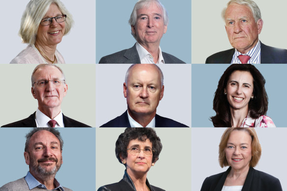 Keeping busy: From Left to Right. (Top Row) Kathleen Conlon, Neil Chatfield, Robert Millner. (Middle Row) Mike Wilkins, Richard Goyder, Maxine Brenner. (Bottom row) John Mullen, Nora Scheinkestel, Anne Templeman-Jones  