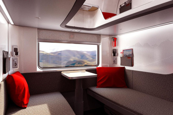 An artist impression of the interior of the new generation OBB Nightjet sleeper trains.