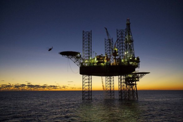 A Santos oil and gas rig in the Carnarvon Basin, Western Australia.
