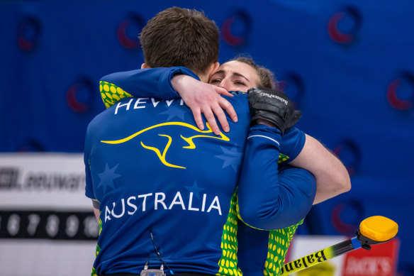 Dean Hewitt and Tahli Gill celebrate after claiming victory.