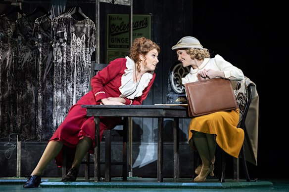 Debora Krizak (left) plays the wicked orphanage matron Miss Hannigan, and Amanda Lea LaVergne is Grace Farrell. The musical is based on Harold Gray’s long-running comic strip Little Orphan Annie. 