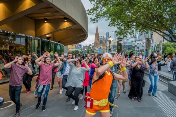 A silent disco walking tour around Melbourne’s CBD earlier this year.