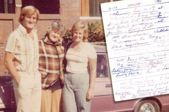 Chris Dawson, Helena Simms (Lynette’s mother) and Lynette Dawson; Inset, Helena Simms’ diary.