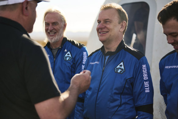 British billionaire Hamish Harding (right), who is a chair of the Explorer’s Club, after a flight to space in June 2022.