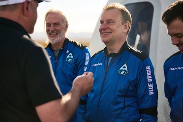 British billionaire Hamish Harding (right), who is a chair of the Explorer’s Club, after a flight to space in June 2022.