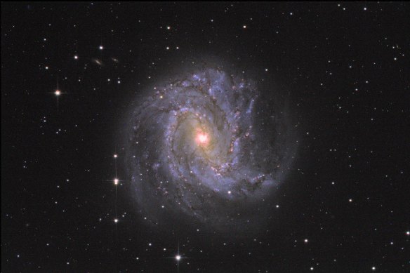 An image of the Messier 83, aka The Southern Pinwheel spiral galaxy, taken by the SuperBIT telescope flying on a super pressure balloon.