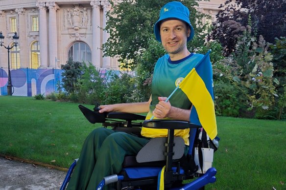 Ukrainian boccia player Artem Kolinko in Paris ahead of the Paralympics. 