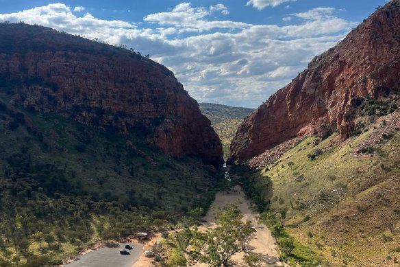 Simpsons Gap, along the Larapinta Trail, as viewed from a helicopter looking for a missing Victorian hiker.