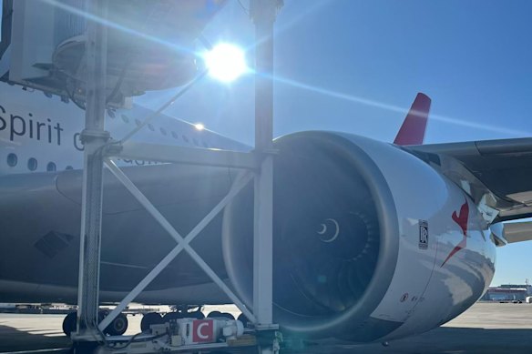 The Qantas A380’s engine was damaged in the incident on Saturday morning.