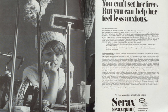 A 1967 advertisement for Serax (oxazepam), a highly prescribed anti-depressant in the postwar period.