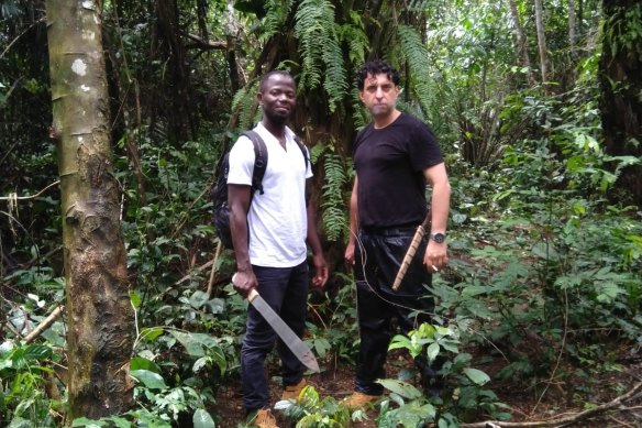 Olivier Lokolomba (left) and Joseph Bagala in the forest near Bokuma in northern Congo. 