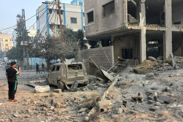 The street in Gaza where the Al-Mounia Preparatory School for girls was hit by a rocket.