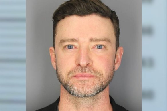 Mug shot of pop star Justin Timberlake.