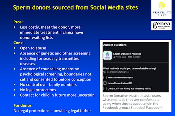Dr Anne Clark gave a recent talk outlining the risks of women using unregulated sperm donors they sourced online.
