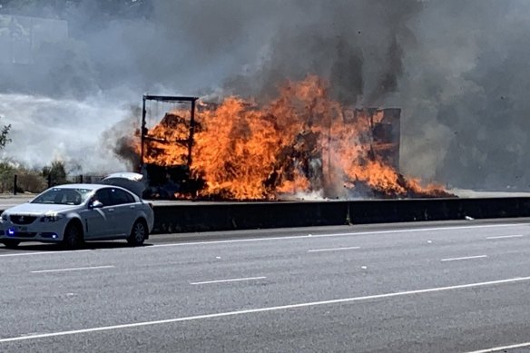 The truck fire on the Eastern Freeway.
