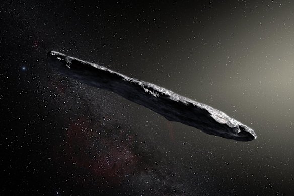 An artist’s impression of interstellar asteroid Oumuamua, discovered in 2017 and described as “unlike anything normally found in the solar system”.