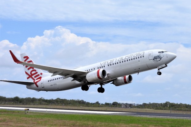 Virgin plane taking off