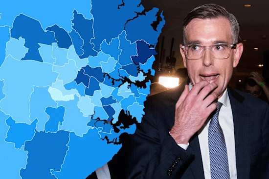 Maps shows percentage swings in Sydney electorates gif
