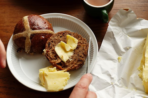 Morning Market’s hot cross buns are swirled with pastis and generously studded with brandy-soaked dried fruits.