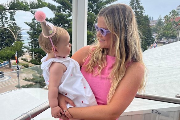Leah Stewart, pictured with her daughter, was attacked by a great white shark at Coogee on June 13, 2026.