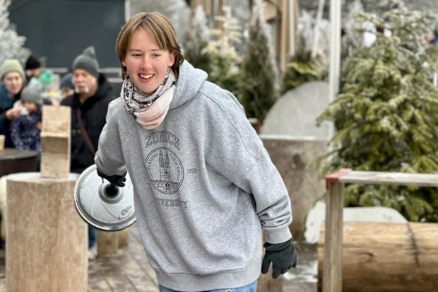Amy Heighes, 15, pictured trying winter sports on a family holiday.