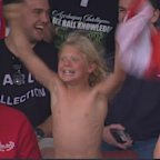 Barry Hall and his kids celebrate a goal.