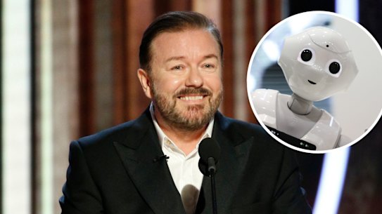 Ricky Gervais and robot