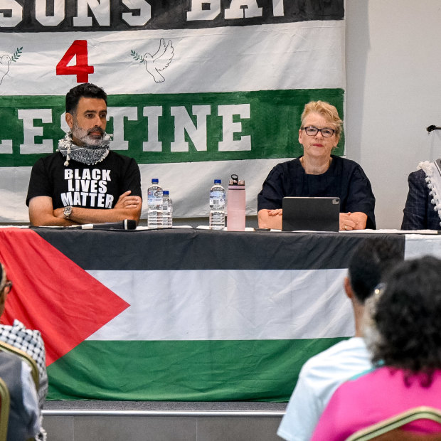 Max Kaiser (left), Nasser Mashni, Janet Rice and Adel Salman address a forum in Tottenham, in Melbourne’s west.