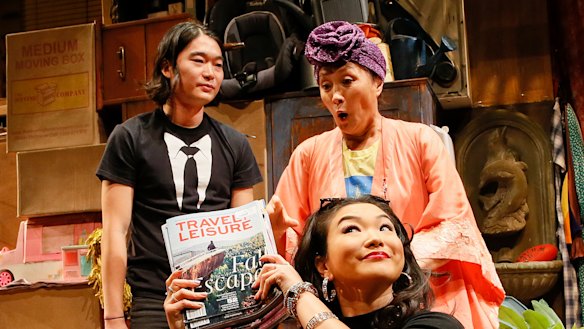 Charles Wu, Diana Lin and Michele Lim Davidson in Benjamin Law's Torch The Place.