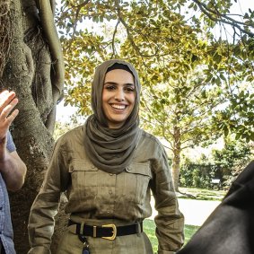 Amal Naser outside NSW state parliament last year.