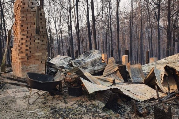 The wreckage of Roy Annesley's Yarranbella shack.