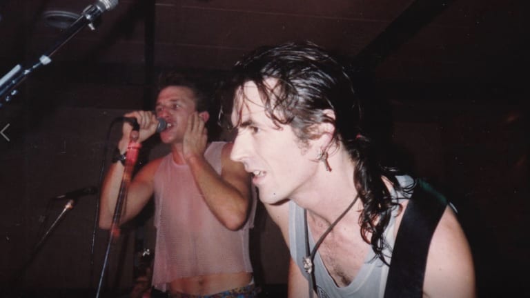 Marty Burke and Stephen Mee of Brisbane's Razar in 1989 at Brisbane's Albert Street Speakeasy. This was their last gig before Sunday's 2018 show at the Triffid.