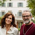 Lara and Massimo Bottura outside their boutique countryside hotel, Casa Maria Luigia in Modena.