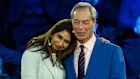 Reform UK leader Nigel Farage embraces former Conservative Home Secretary Suella Braverman who has defected to Reform UK.