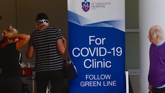  A Covid-19 testing station out the front of St Vincent's hospital in Darlinghurst.