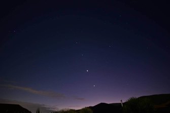 Saturn, Mars, Venus and Jupiter in a straight line, seen from Richmond, near Nelson in New Zealand this week.