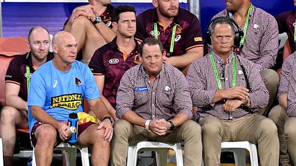Coach Kevin Walters watches as the Broncos give him his first victory as an NRL coach.